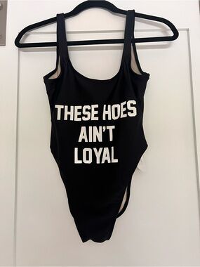 Private Party Black Graphic One-Piece Swimsuit - These Hoes Ain't Loyal size Sma